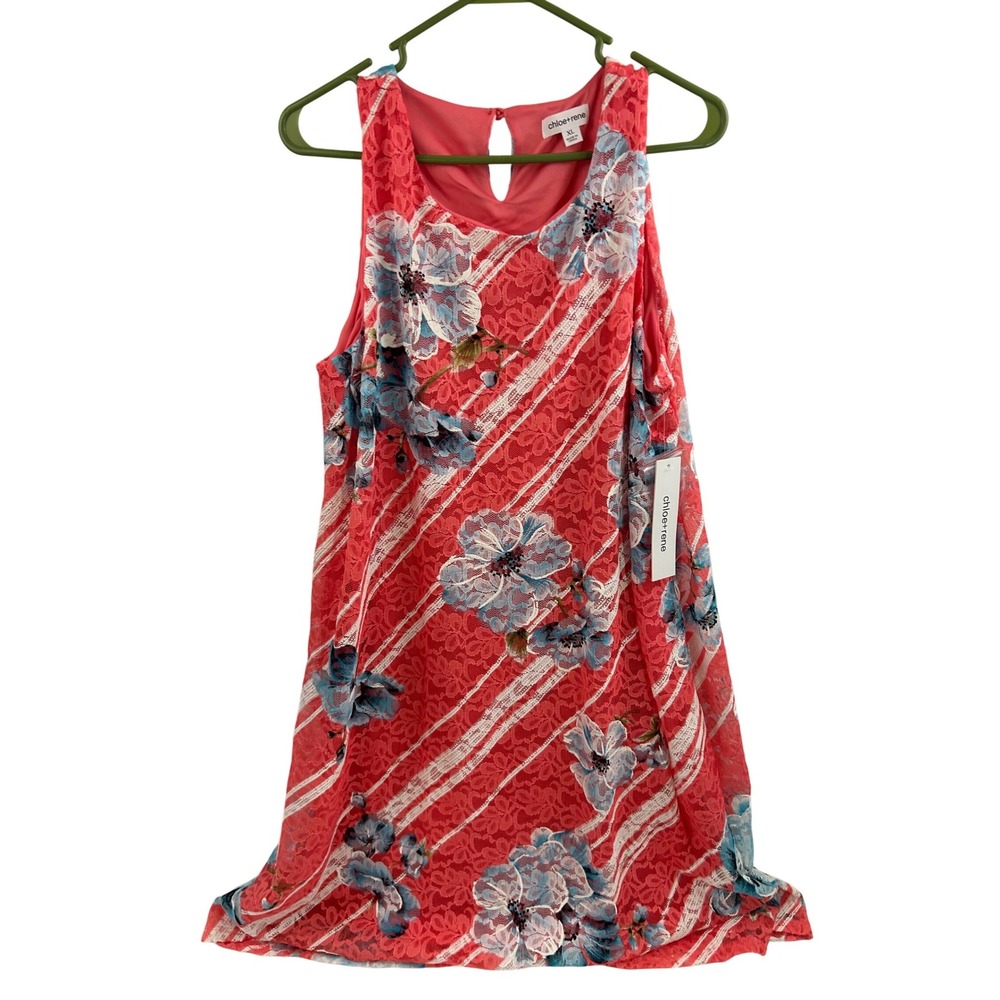 Chloe + Rene Shift Dress XL Coral Pink Floral Lace Sleeveless Womens